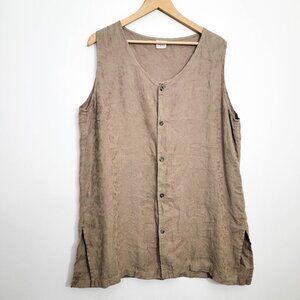 Vintage CP Shades Tan Jacquard Linen Button Front Tunic Medium